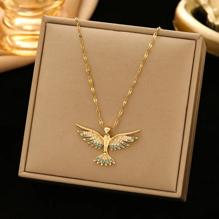 Trendy Phoenix Stainless Steel Cubic Zirconia Necklaces For Women Men Gold Color Metal Crystal Necklace Party Everyday Jewelry PlatiNum
