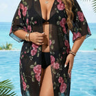 Cardigan da Spiaggia Plus Size da Donna con Ampia Stampa Floreale e Maniche a Pipistrello in Rete, Copricostume Sexy Trasparente e Morbido platinumshop