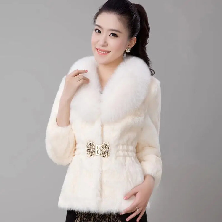 Oversize Women's Winter Plush Coat Female Thick Fur Warm Jackets 2024 New V-neck Faux Fur Collar Clothes Comfort Furry Coats
