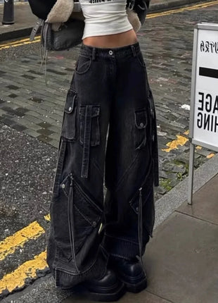2024 stile punk Y2K streetwear lavato nero baggy cargo jeans pantaloni per le donne abiti firmati pa