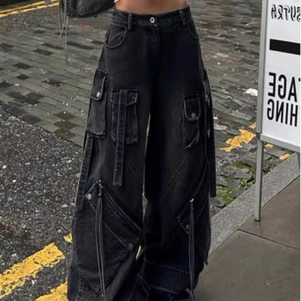 2024 stile punk Y2K streetwear lavato nero baggy cargo jeans pantaloni per le donne abiti firmati pantaloni da donna a gamba larga Ropa Mujer