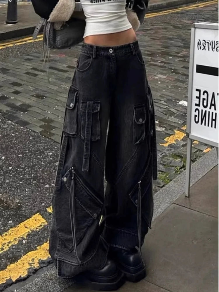 2024 stile punk Y2K streetwear lavato nero baggy cargo jeans pantaloni per le donne abiti firmati pa
