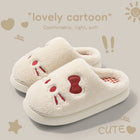 Cute Cat Winter Warm Slippers Women Men Fluffy Plush Home Shoes Red Bowknot Plaid Lining Indoor Bedroom Cotton Slides Mules New
