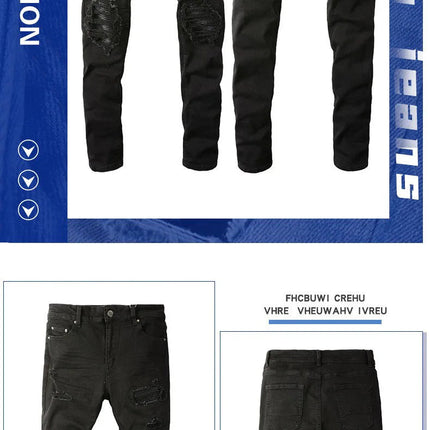 Skinny Hole Jeans for Men Vintage Pencil Pants Straight Ankle Length Trousers Washed Distressed Denims 2024 Autumn Streetwear PlatiNum