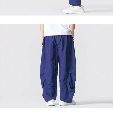 Pantaloni estivi da uomo Haori Harajuku Pantaloni a gamba larga con elastico in vita Pantaloni comodi da uomo oversize per sport all'aria aperta Pantaloni da jogging Streetwear