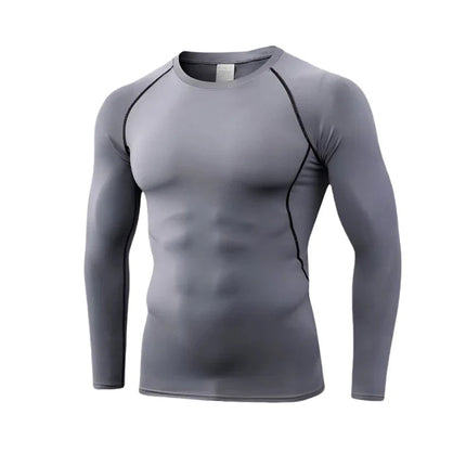 Men's Long Sleeved Sports T-Shirt With High Elasticity And Quick Drying Solid Color Long Sleeves for Autumn Winter PlatiNum