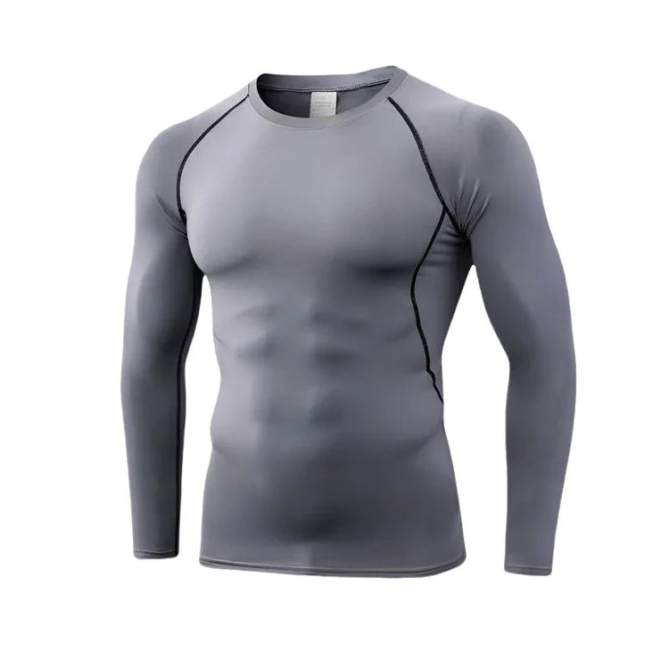 Men's Long Sleeved Sports T-Shirt With High Elasticity And Quick Drying Solid Color Long Sleeves for Autumn Winter PlatiNum