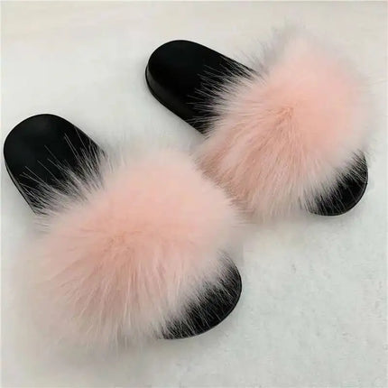 Fluffy Slippers for Women Soft Faux Fur Women's Summer Slippers Stylish Open Toe Sandals Comfy Fuzzy Indoor Outdoor Beach Shoes