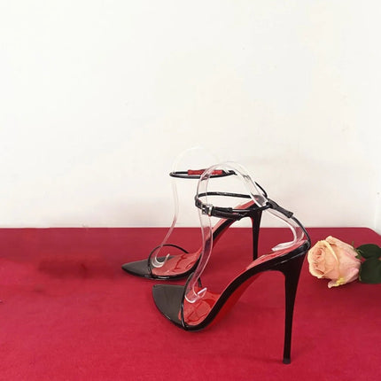 New 12cm Minimalist Ultra-fine Straight Strap High-heeled Shoes with Sexy Ankle Straps Plus Size Slim Heel Bed Sandals Women's PlatiNum
