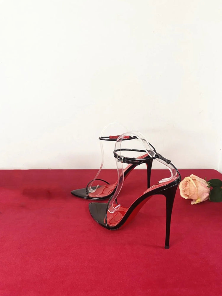 New 12cm Minimalist Ultra-fine Straight Strap High-heeled Shoes with Sexy Ankle Straps Plus Size Slim Heel Bed Sandals Women's PlatiNum