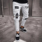New embroidered fine grain jeans for men, cotton elastic hole slim fit hip-hop denim pants, casual jeans for men, jogging pants PlatiNum