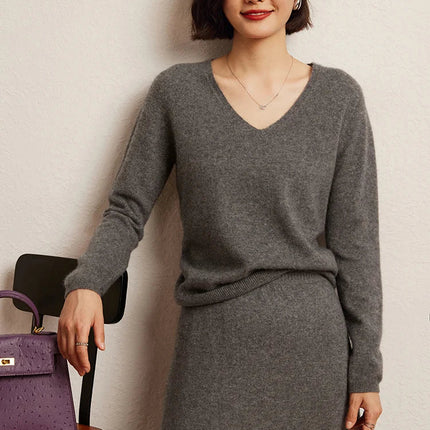 Korean Long Skirt Women's Wave Skirt 100% Cashmere Straight Skirt Knit Autumn Winter Skirt Warm Elegant Casual Knee Length Dress PlatiNum