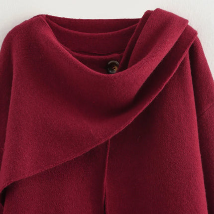 Ladies Autumn Winter Jacket Women Casual Commuter Coat Knitted Loose Oversize Coat Asymmetric Elegant Split Chic Scarf Jacket