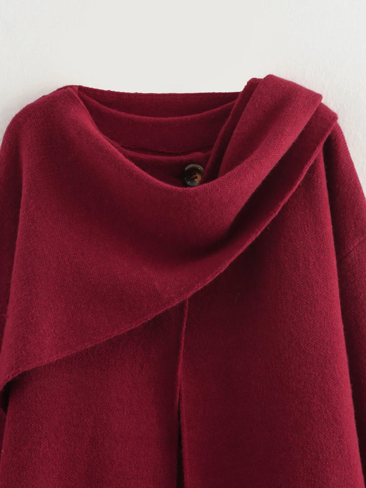 Ladies Autumn Winter Jacket Women Casual Commuter Coat Knitted Loose Oversize Coat Asymmetric Elegant Split Chic Scarf Jacket