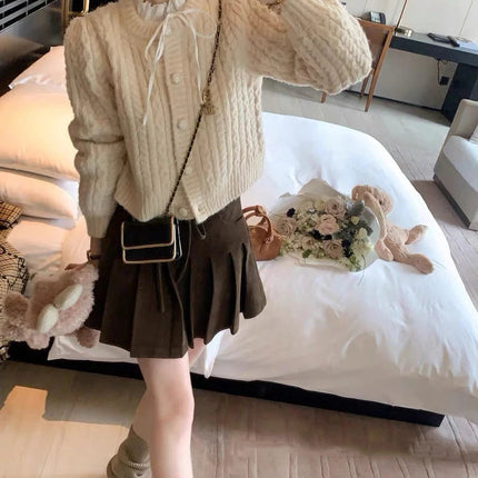 MEXZT Streetwear Woolen Mini Skirt Women Harajuku Bow Lace Up Black Pleated Skirts Autumn Winter Fashion Korean Preppy Faldas PlatiNum