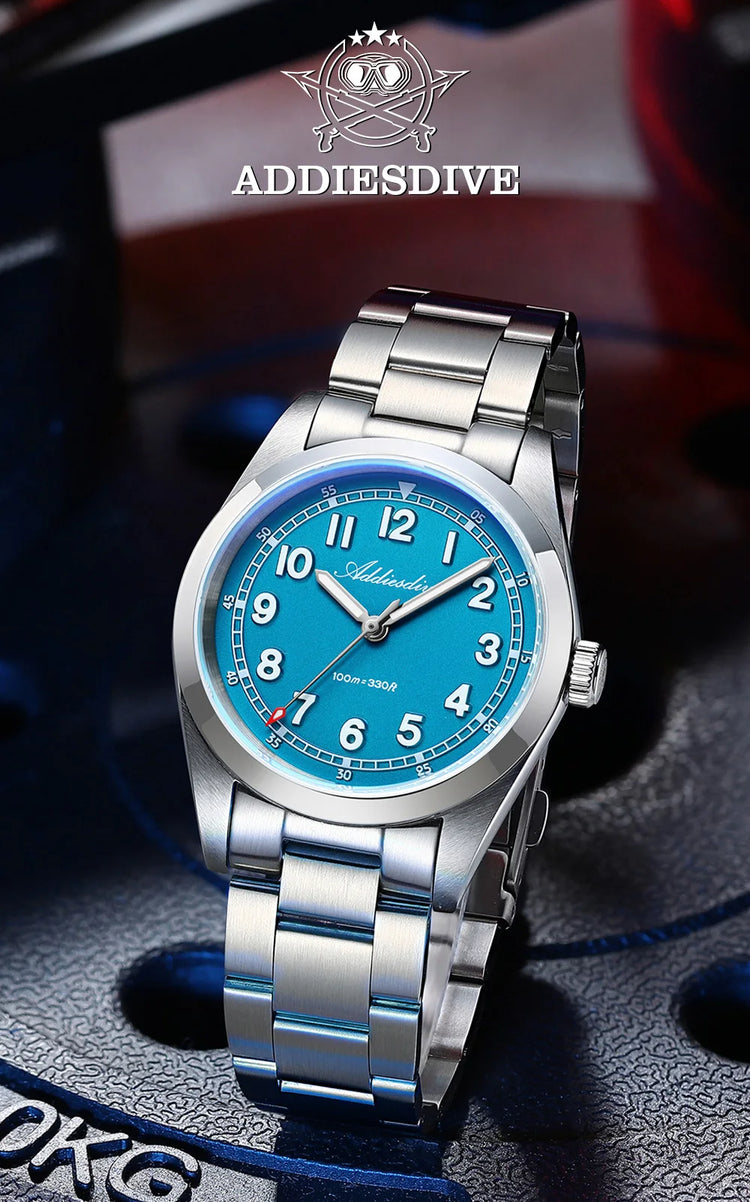 ADDIESDIVE Luxury Men's Watch 100m Water Resistance Sapphire Glass BGW9 Super Luminous Quartz Movement Stainless Steel Bracelet