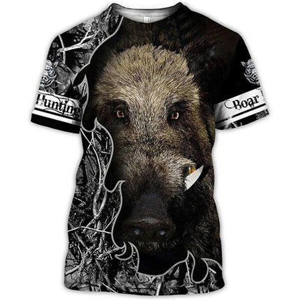 Men's Camo Hunting Wild Boar 3D Print T-Shirt Sport Short Sleeve Tee Tops Casual O Neck Streetwear T-shirt Men's Clothing
