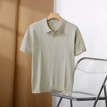 Men's Slim Fit Solid Color Stretchy Polo Shirt Sexy Fashion Trendy Cotton Casual Top Comfortable Elastic Summer Clothes