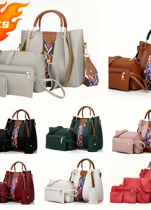 Set di 4 Borse da Donna in Pelle PU: Borsa a Tracolla, Borsa a Mano, Pochette e Portacarte