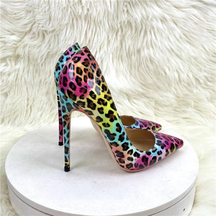Moda Leopard Print 8cm 10cm 12cm Décolleté Donna Punta a punta Stiletto Sexy Celebrity Night Club Party Scarpe col tacco alto di grandi dimensioni platinumshop
