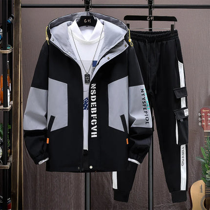Autumn Casual Men Sets Two Pieces Fashion Korean Trend Hooded Jacket + Pants Spring Baseball Uniform Suit Man Outfit