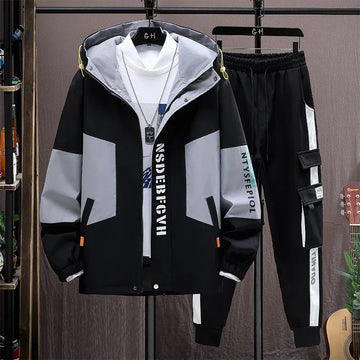 Autumn Casual Men Sets Two Pieces Fashion Korean Trend Hooded Jacket + Pants Spring Baseball Uniform Suit Man Outfit