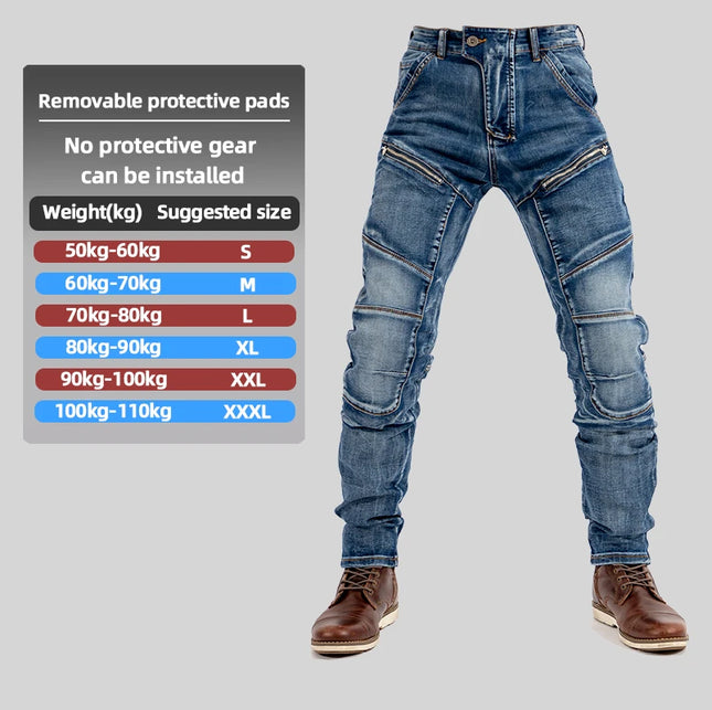 Four-season Motorcycle Riding Jeans, Unisex Design, Slim Fit & High Stretch, Outdoor Casual Motorbike Pants with Protective Gear