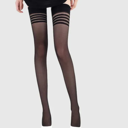 Calze sexy da donna Lingerie a righe nere bianche pelle sopra il ginocchio Collant estivo calze di seta trasparenti a rete ultrasottile