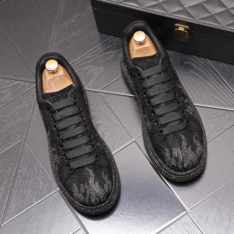 New Style Luxury Men's High Hip-hop Casual Shoes Men Black Fashion Rivets Shoes Italy Fashion Leisure Driving Loafers