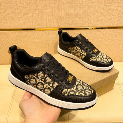 European New Shoes for Men Genuine Leather Patchwork Casual Shoes Trend Flat Skateboard Shoes Youth Cool Lace-up Sneakers