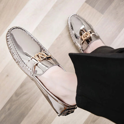 Scarpe Eleganti da Uomo, Mocassini Casual Argento, Taglie Grandi 38-48, Scarpe da Guida alla Moda per Giovani