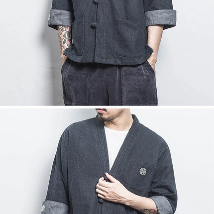 Camicia stile giapponese Kimono Haori Samurai Vestaglie Abito Cinese Hanfu Cardigan Giacche Retro Top Moda Cappotti di jeans Camicetta casual