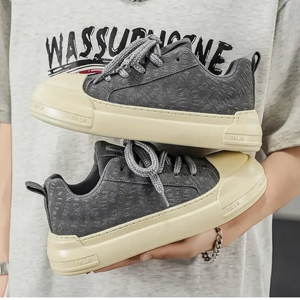 Toe Thick Sole Platform Men Sneakers Lace Up Patchwork Fashion New Trend Casual Trainer Shoes Thick Bottomed All Season