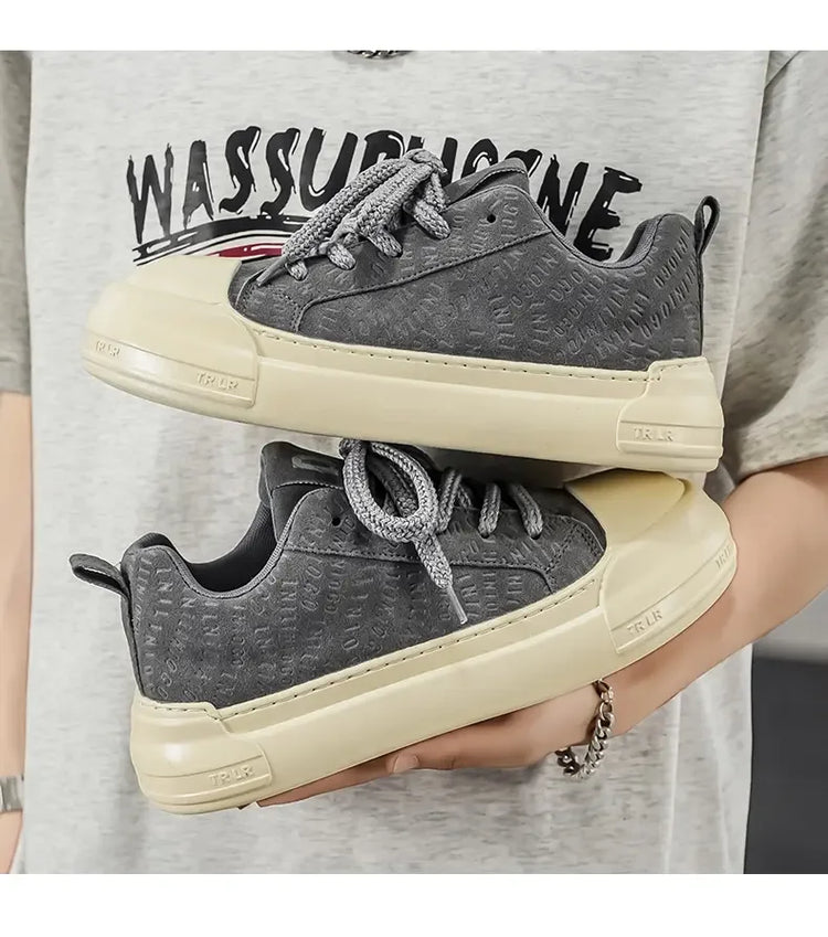 Toe Thick Sole Platform Men Sneakers Lace Up Patchwork Fashion New Trend Casual Trainer Shoes Thick Bottomed All Season