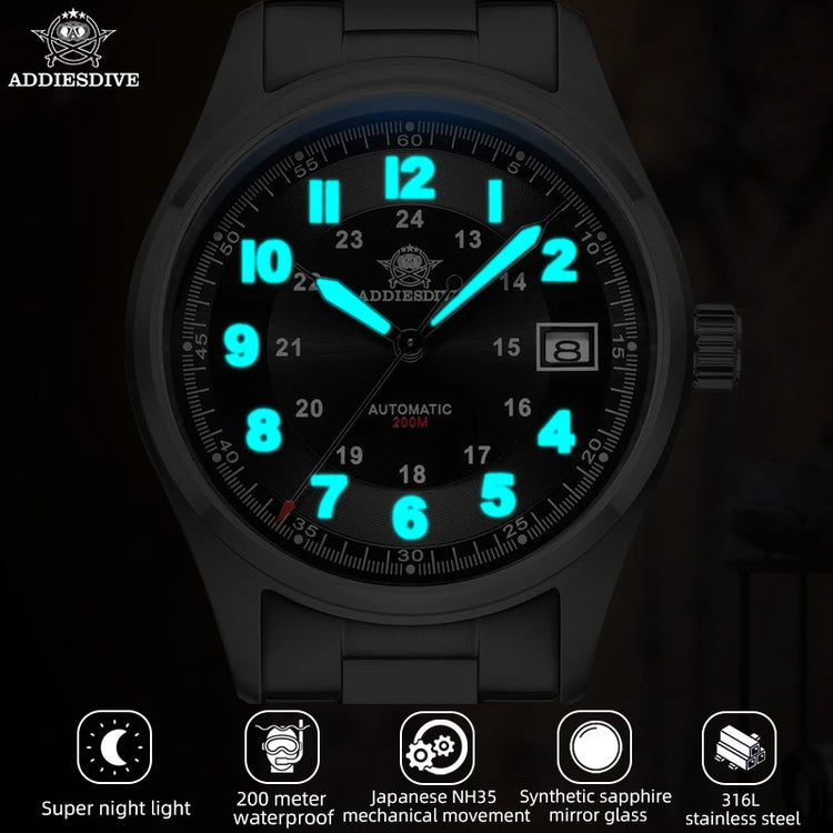 ADDIESDIVE Luxurious Men's Automatic Watch 8215 Mechanical Watches Sapphire Glass 200m Waterproof Analog Luminous Watches AD2525