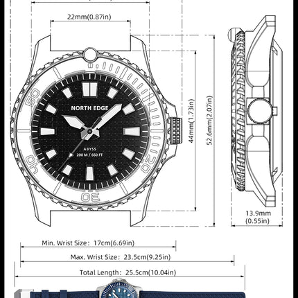 NORTH EDGE NEW Design ABYSS Solar Powered Dive Quartz Wristwatch 200M Waterproof Sports Diving Watch 316L Soft Strap Men Watches
