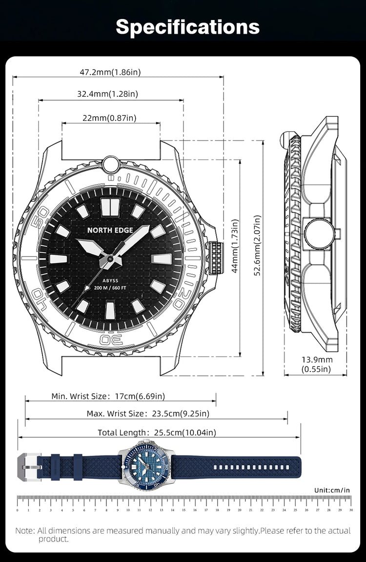 NORTH EDGE NEW Design ABYSS Solar Powered Dive Quartz Wristwatch 200M Waterproof Sports Diving Watch 316L Soft Strap Men Watches