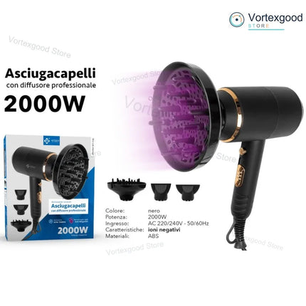 Professional Hair Dryer 1200W 1600W 2000W Powerful Fast Drying Foldable Portable Blow Dryer Adjustable Heat Speed Ionic Hair Care with Diffuser Concentrator for Home Salon Styling Travel