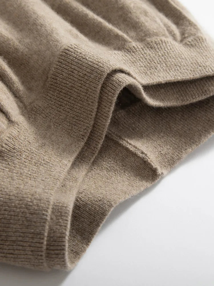Classic Autumn Winter Wave Skirt 100% Cashmere Skirt Women A-Line Skirt Female Double Elastic Waist Pocket Warm Knit Long Dress PlatiNum