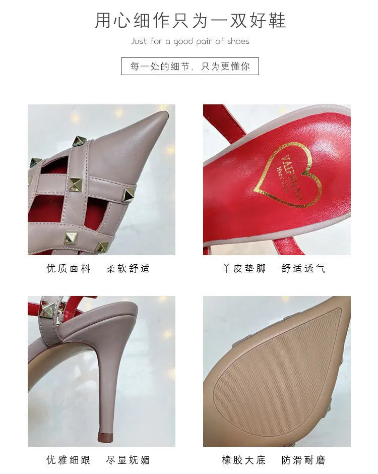 Nuovi Sandali con Tacco Alto e Borchie Primavera/Estate 2026, Sandali a Punta con Tacco Sottile, Scarpe Singole con Borchie platinumshop
