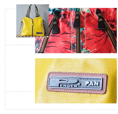 2025 New Genuine Leather With Canvas Women Handbags Luxury Fashion Crossbody Bag Printing Shoulder Portable Slung Bags