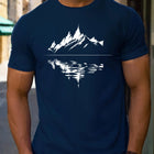 Men's summer 100 pure cotton fashionable casual loose fit plus mountain reflection printed round neck short sleeved T-shirt top PlatiNum