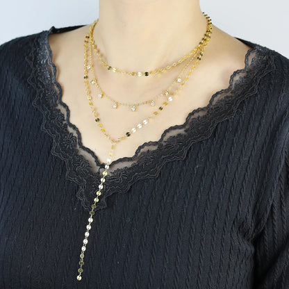 2025 Nuova collana lunga per le donne Y Lariat a forma di disco girocollo sexy multistrato con paillettes catena nappa bling cz pendente collana