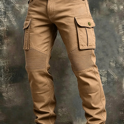 Men 100% Cotton Tactical Cargo Pants Multi‑Pocket Spliced Striped Trousers Spring Autumn Casual Outdoor Long Pants For Male