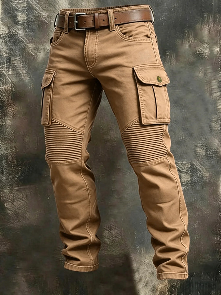 Men 100% Cotton Tactical Cargo Pants Multi‑Pocket Spliced Striped Trousers Spring Autumn Casual Outdoor Long Pants For Male