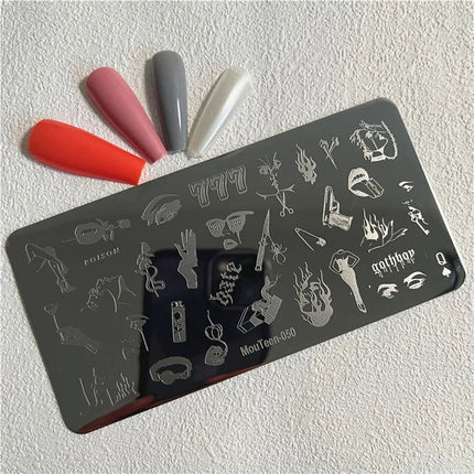 Gothic Cross Nail Stamping Plate Dark Rosary Cross Stainless Steel Punk Nail Art Stencil for DIY Manicure