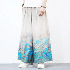 New Men's Traditional Crane Print Trousers, Vintage Chinese Style, Summer Harem Pants, Oversized Men's Hanfu Loose Trousers