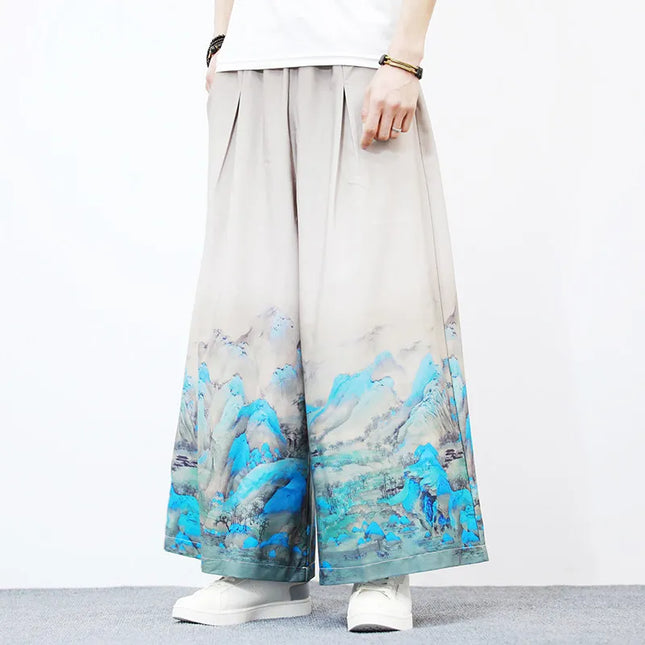 Nuovi Pantaloni da Uomo con Stampa Tradizionale a Gru, Stile Cinese Vintage, Pantaloni Harem Estivi, Pantaloni Larghi Hanfu Oversize da Uomo