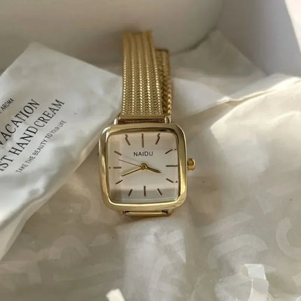Orologio al quarzo semplice di marca per donna Orologi da donna regalo di lusso retrò Orologi da polso con cinturino in acciaio inossidabile regolabile con quadrante piccolo platinumshop