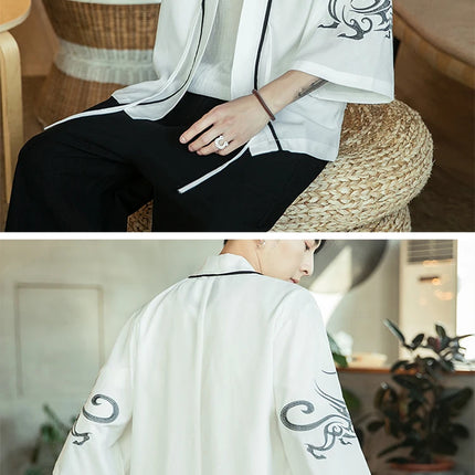 Japan Samurai Shirt uomo ricamato Kimono giapponese manica corta Cardigan uomo estate sottile moda Casual Yukata Cardigan Top uomo
